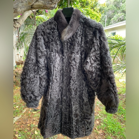 Rocker Reversible Goat Fur & Leather Mink Trim Coat From Germany No Monogram - Picture 7 of 10